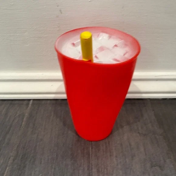 NWOT Pet Dog Squeaker Red Tumbler with Yellow Straw