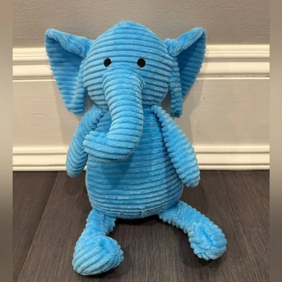 Like New Blue Corduroy Elephant Tough Plush Dog Pet Toy