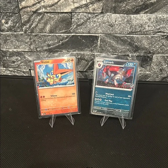 Pokémon Victini & Zoroark Holo Rare Promo cards STAMPED Black Bolt & White Flare