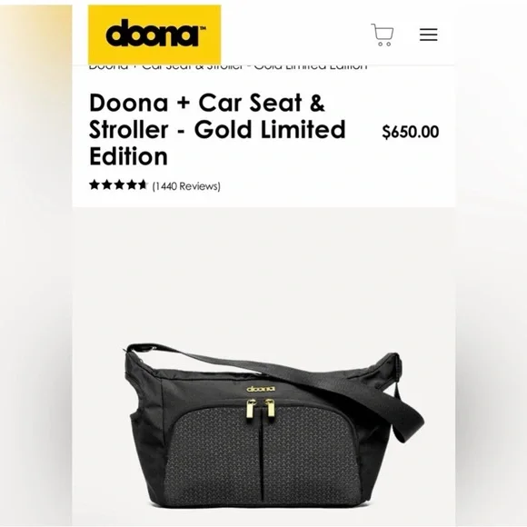 Doona Black Baby Bag with Gold Accents