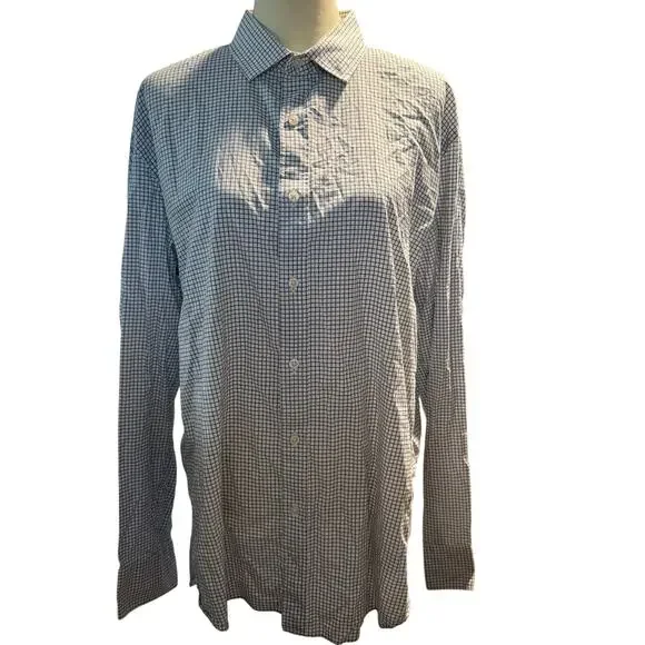 J.Crew Ludlow Two Ply Easy Care Cotton Dress Shirt, Blue Green Check, Size XL