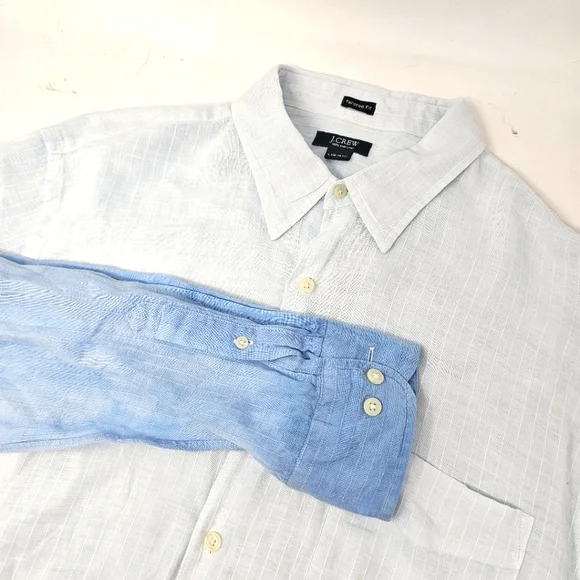 J Crew Men's Long Sleeve 100% Linen Shirt Tie-Dye Gradient‎ Blue Design Size L.