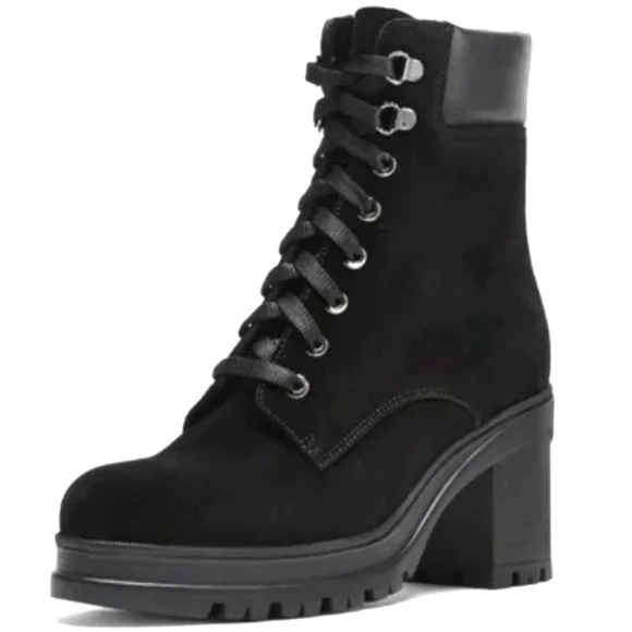La Canadienne Perrey Waterproof Boot Black Suede Leather Platform Lug Sole sz 8