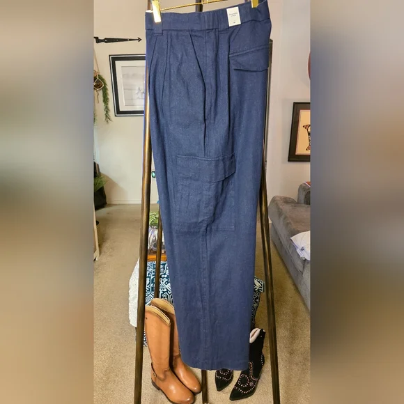 Abercrombie & Fitch Navy Cargo comfort Band Wide Leg Pants Medium Regular