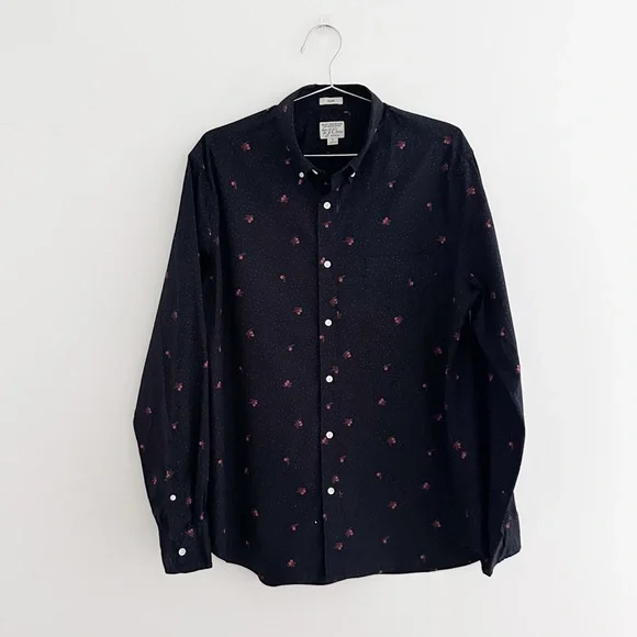 J.Crew Men's Secret Wash Organic Cotton Shirt Slim Fit Floral Print Size Large