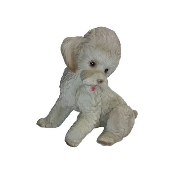 Vintage Poodle Puppy Figurine Seated  By Royal Crown Porcelain Bisque Japan 7
