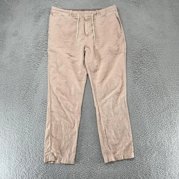 Scotch & Soda Warren Pants Mens 34x30 Beige Linen Blend Elastic Waist Chino