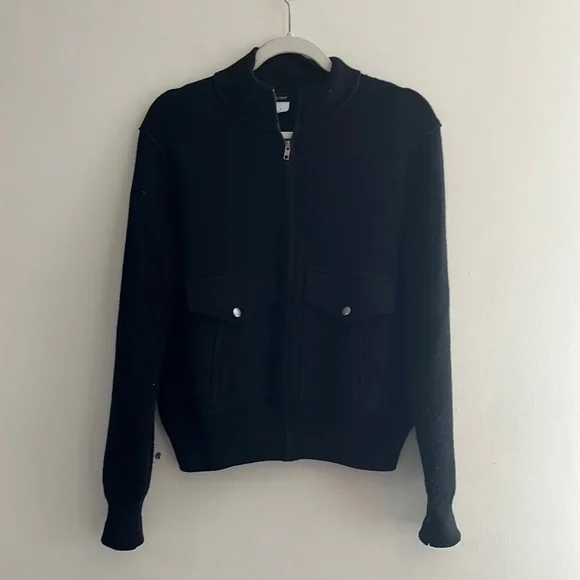 J. Crew Merino Wool Zipper Sweater Jacket Black‎ Cozy Winter Warm Ski Lodge M