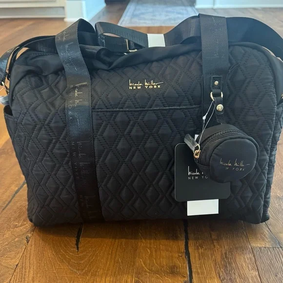 New! Nicole Miller Quilted Black Diaper Duffle Bag