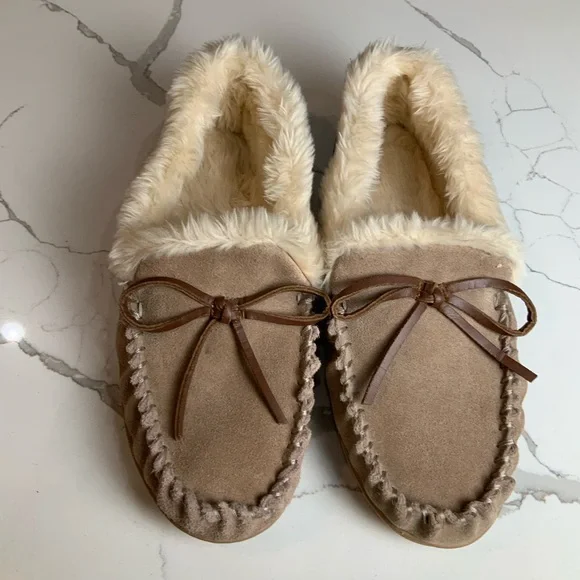 J. Crew suede moccasin slippers size 12.