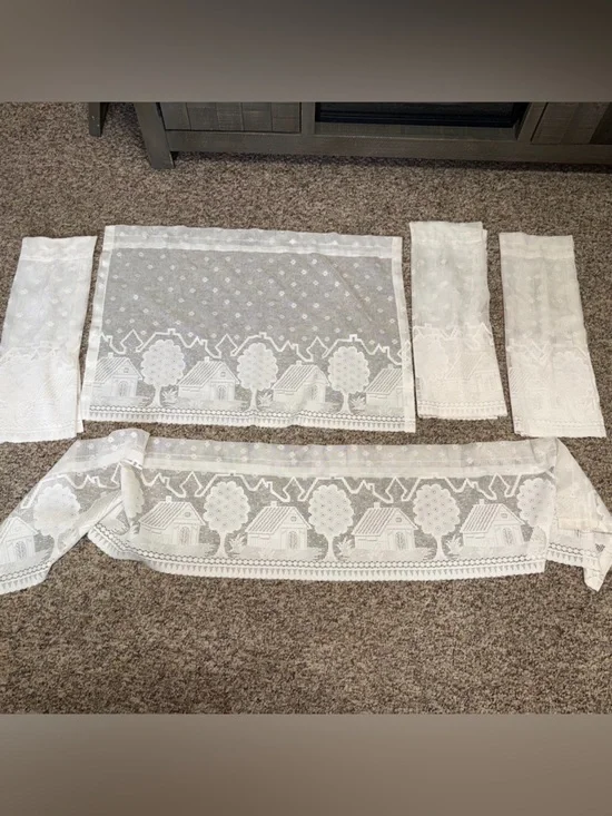Set of 5 White Lace valences Panel‎ Curtains Set Vintage cottagecore 34