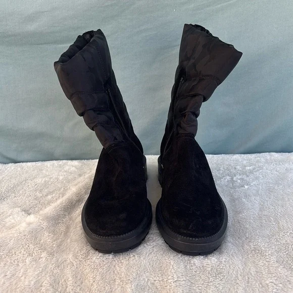 NWOT AQUATALIA LORI SIDE BLACK QUILT PUFFER WINTER SNOW SUEDE BOOT LEATHER Sz 5
