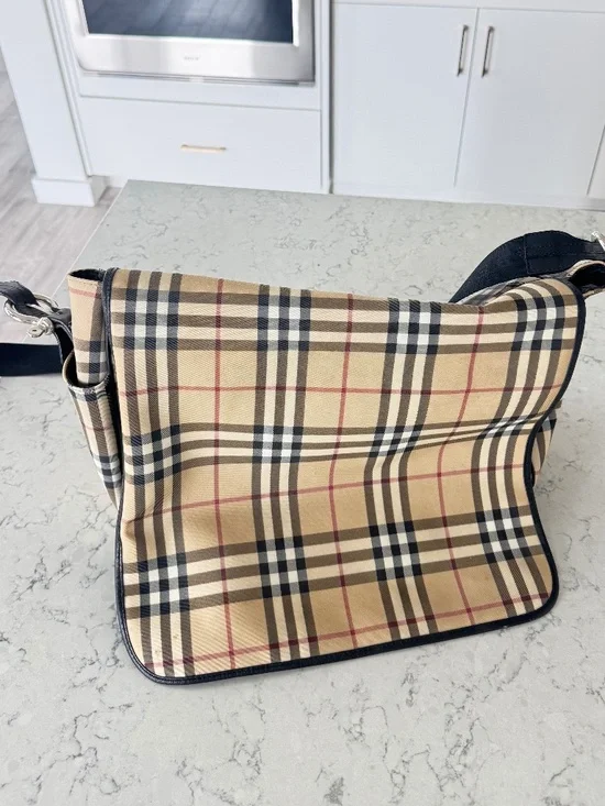 Burberry Beige Nova Check Messenger Bag with Black Trim