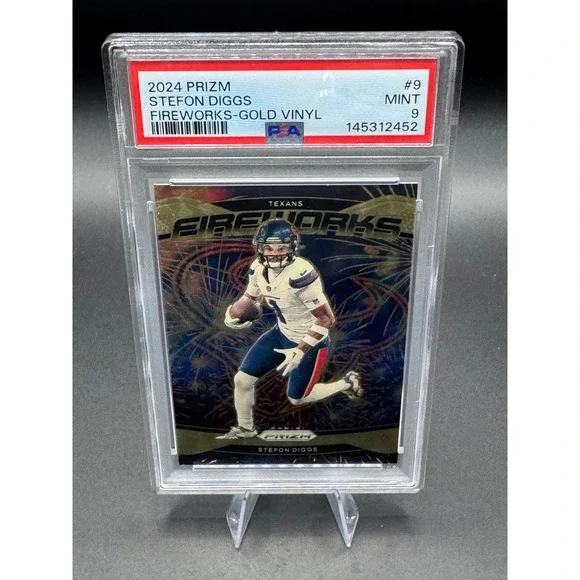 2024 Panini Prizm Stefon Diggs Fireworks Gold Vinyl 1/5 PSA 9 Mint Texans #9