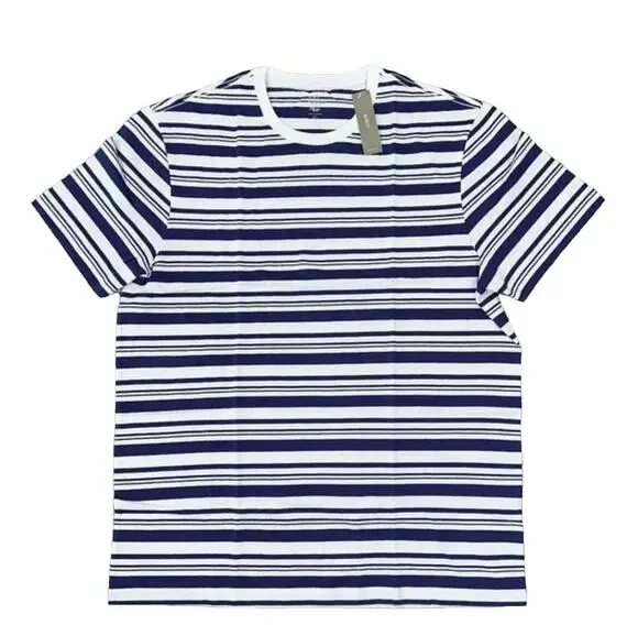 NWT J. Crew Men's Navy Pulse & White Stripe Cotton Crewneck T-Shirt