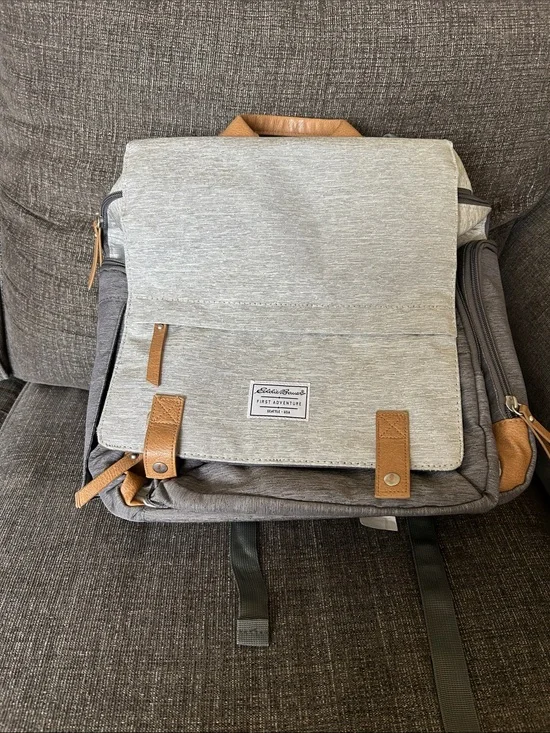 Eddie Bauer Gray and Tan Baby Backpack Diaper Bag