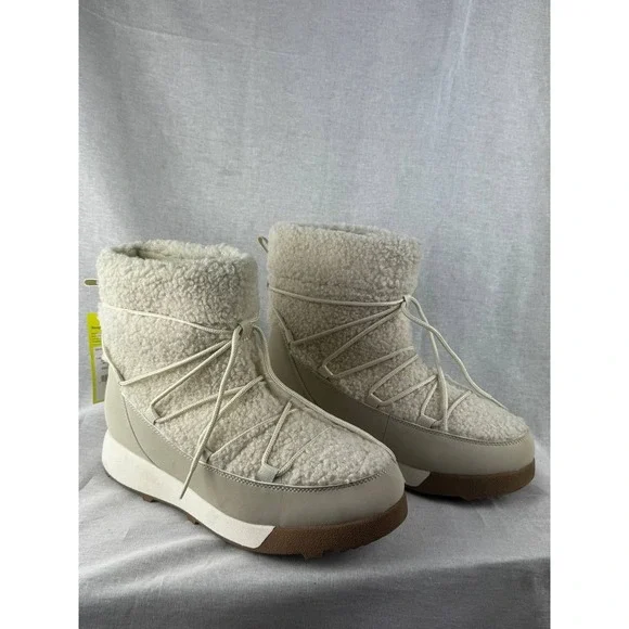 All in Motion Womens Winter Boots Cream Faux Shearling Thermolite Snow‎ Boots 10