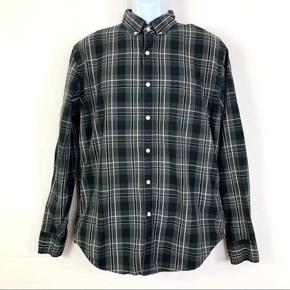 J.Crew Men’s Shirt black plaid buttons Down L