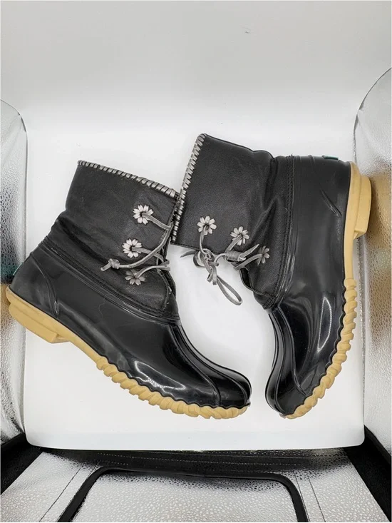 Jack Rogers Chloe Duck Rain Boots with Silver Whipstitching Details