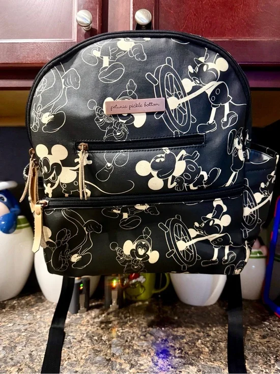 Petunia Pickle Bottom Black&White Mickey Mouse over Years Backpack Diaper Bag
