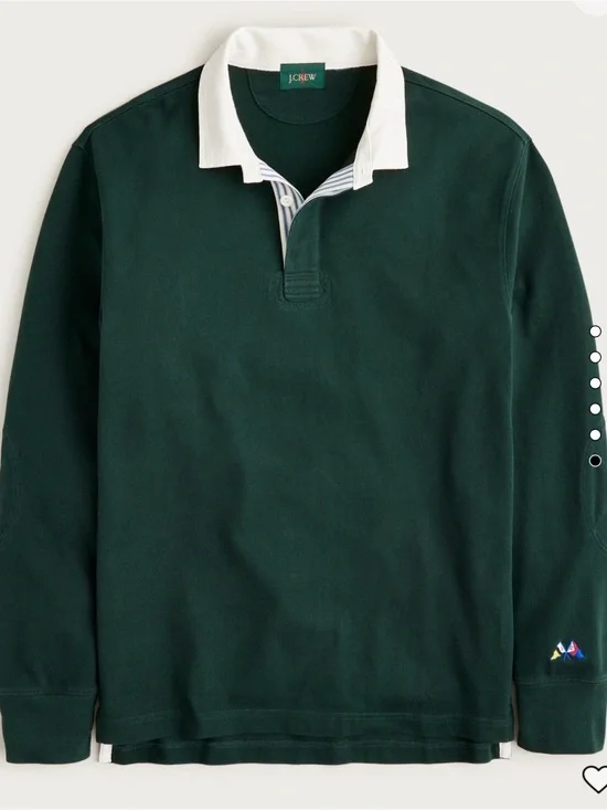 J. Crew Forest Green Rugby Polo with White Stand Collar