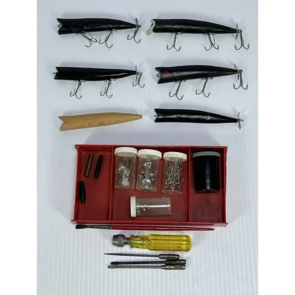 Vintage Wood Fishing Lure Making Kit Supplies Spinners
