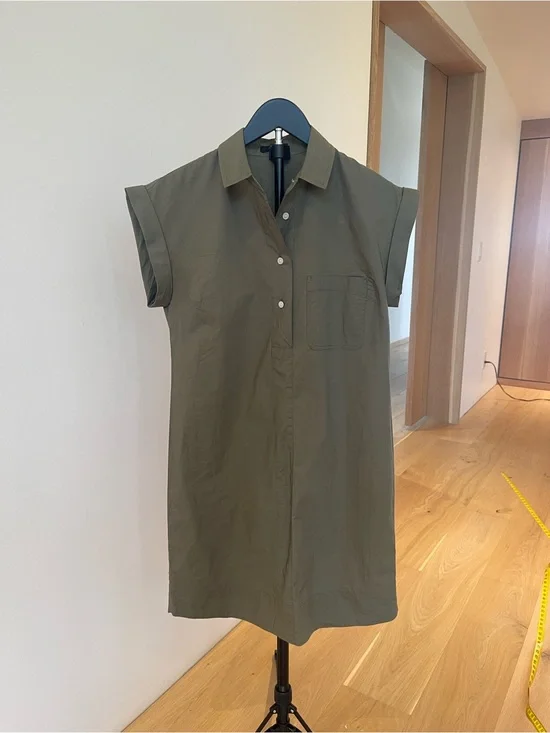 J.Crew Olive Green Short-Sleeve Button Shirt Dress