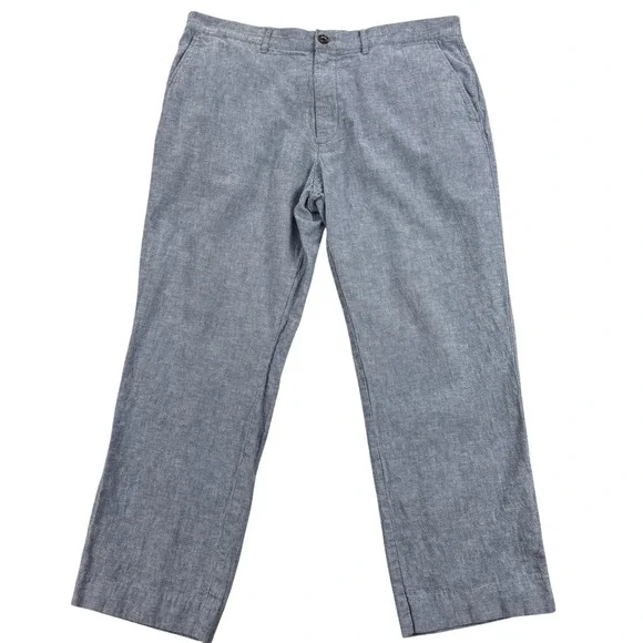 J Crew Pants Mens 36x26 Blue Linen Cotton Lightweight Chambray Summer Casual