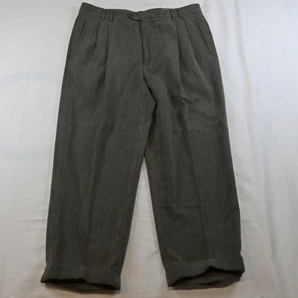 St. Croix 36 x 27 Gray Corduroy Pleated Cuffed Dress Pants‎