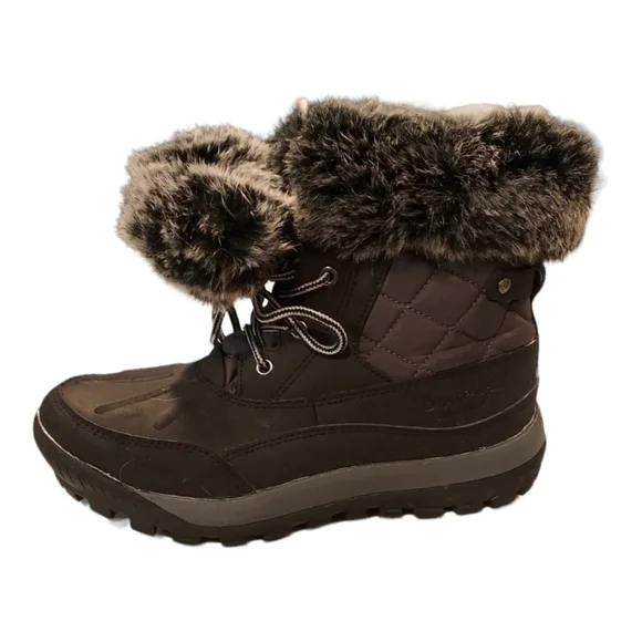QUILTED Bearpaw black fur top fleece lined lace up winter waterproof boots sz 8