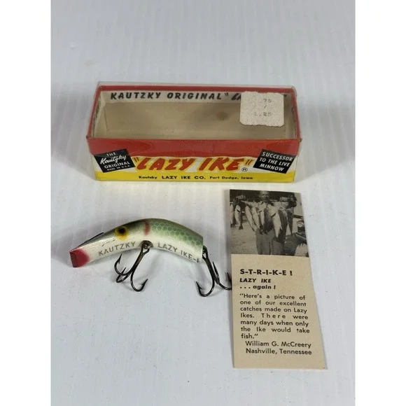 Vintage Kautzky Lazy Ike 1 KL-14 SHAD Wooden Fishing Lure Original Box