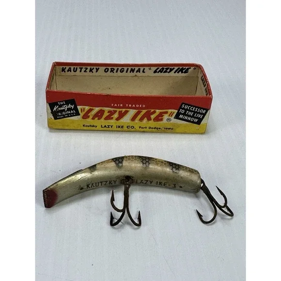 Vintage Kautzky Lazy Ike 3 Wooden Fishing Lure Original Box Is In Ruff Shape