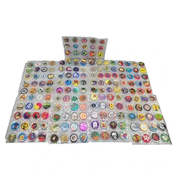 Vintage 90s Pogs Milk Caps Lot 300+ Pc Poison 8-Ball Skull Jam Sawblade Slammers