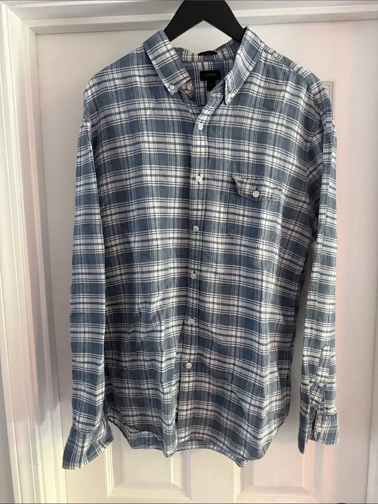 J. Crew Blue and White Plaid Button-Down Shirt