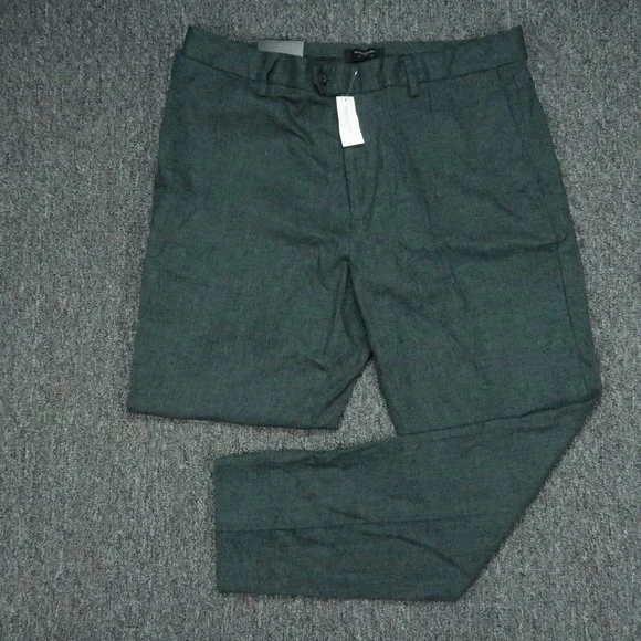 Banana Republic Pants Men 34x30 Green Herringbone Linen Blend Tailored Trouser