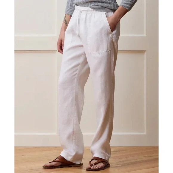 TODD SNYDER Straight Fit 100% Linen Beach Pants in White Men 2XL Drawcord NWT