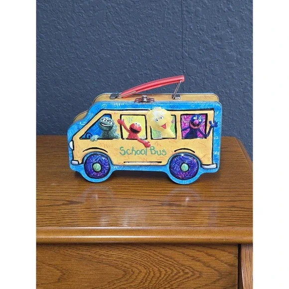 2005 Sesame Street Workshop School Bus‎ Shaped Metal Tin Lunch Box Small