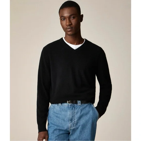 NWT J. Crew Cashmere V-neck Sweater Black