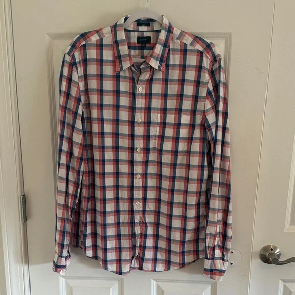 J. Crew Slim Red and Blue Plaid Casual Shirt Size Large