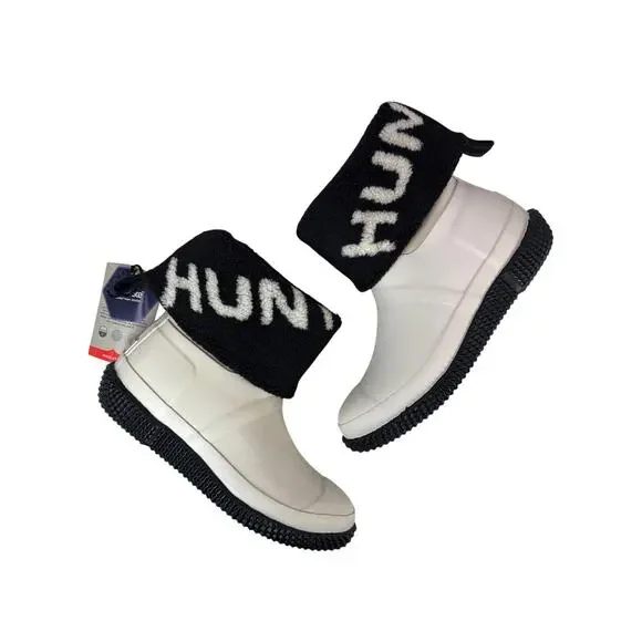 Hunter Original Slipper Snow Boot Womens 8 Insulated Foldable Cuff White Willow