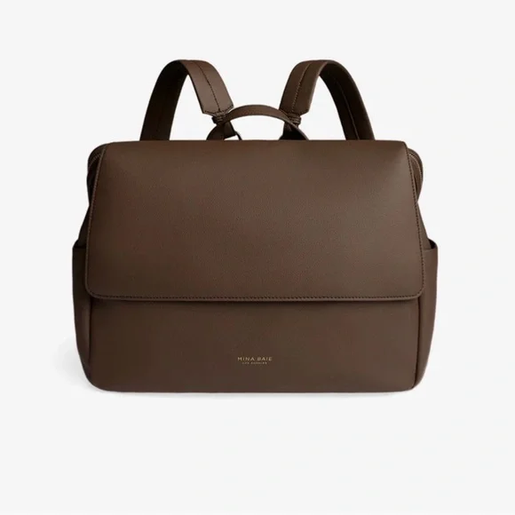 Mina Baie Chocolate Brown Leather Baby Bag Backpack