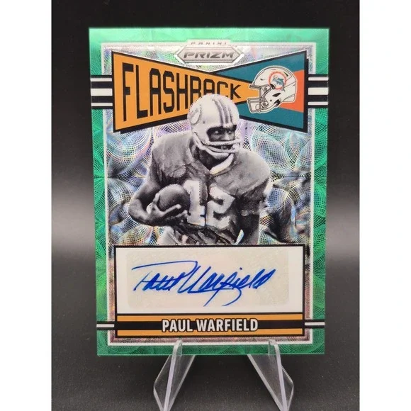 2025 Panini Prizm Paul Warfield #FLA-PWD Flashback Auto Green Scope Prizm /75