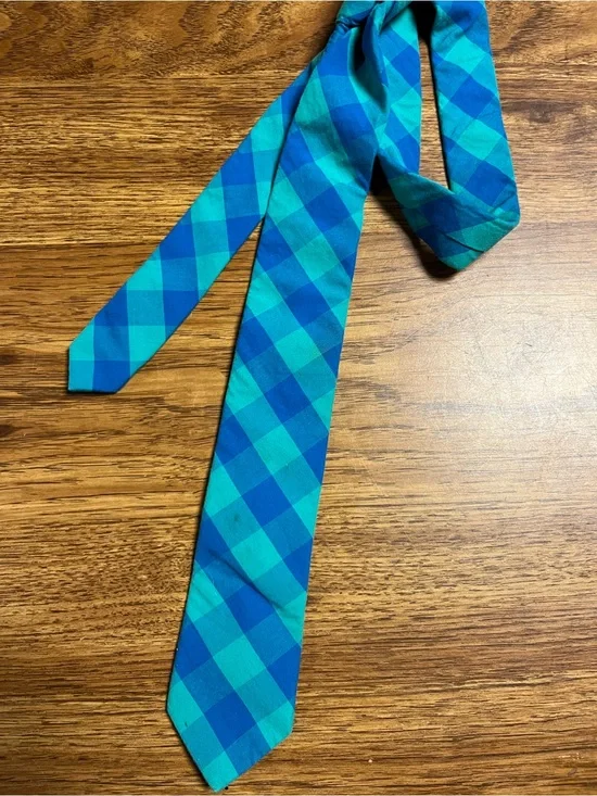 J.Crew Blue Teal  Plaid Slim Skinny Narrow Cotton Necktie