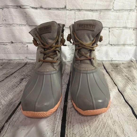 Sperry Womens Top-Sider Saltwater Rain Duck Boots Waterproof Size 8 Gray Pink