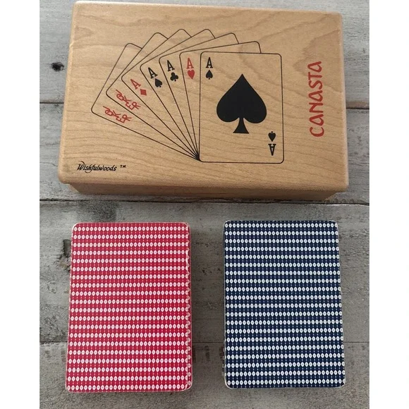 Wishfulwoods‎ Maple Box Vintage  Playing Cards ~ 2 Full Desks w/Jokers