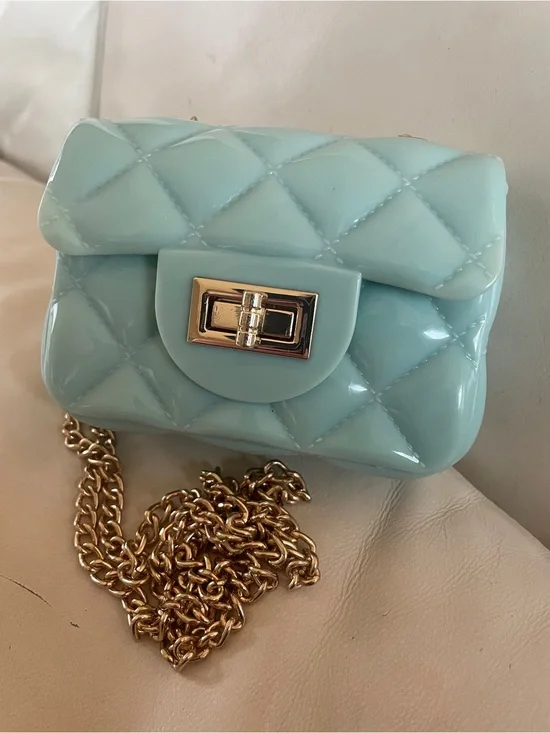 🩵✨ Mint / Light Aqua Jelly Quilted Mini Crossbody Bag with Gold Chain