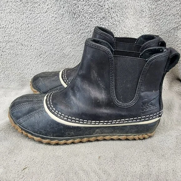 Sorel Shoes Womens Size 6 Out N About Black Leather Chelsea Duck Boots