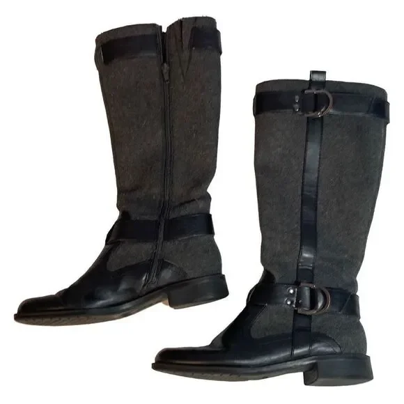 Aerosoles Ride Line Boots Size 6 1/2 Gray Wool Like‎ Fabric Equestrian Paddock