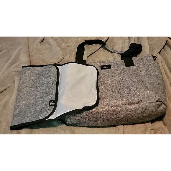 JuJuBe Gray Diaper Tote  W/ Changing Pad & Organizer Pockets