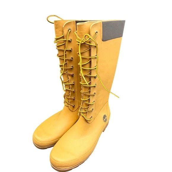 Timberland Womens Wheat Yellow Rubber Lace Up Tall Rain Boots Size 9 16691M